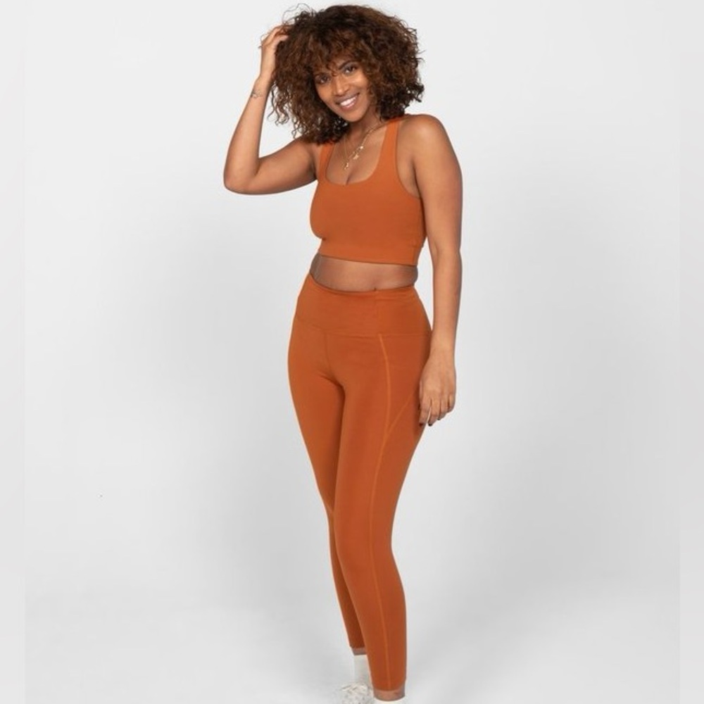 Girlfriend Collective Sports Bra & Leggings in Rust